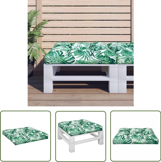 vidaXL Palletkussen bladpatroon 60x60x12 cm stof, palletbankkussen, stoelkussen, zitkussen, bankkussen, rugkussen, kussen, palletkussen
