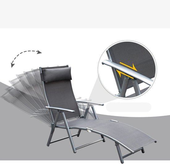 Zonnebed - Ligbed - Zonnebedden Ligbedden - Opvouwbare Ligstoel - met Verstelbare Rugleuning - Ligbed Tuin - Zomer - Zon - Ligbedden - Ligbed Buiten - Grijs van Merkloos	 — afbeelding 5