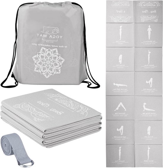 Opvouwbare yogamat - antislip voor yoga en pilates - met stretchband — afbeelding 4