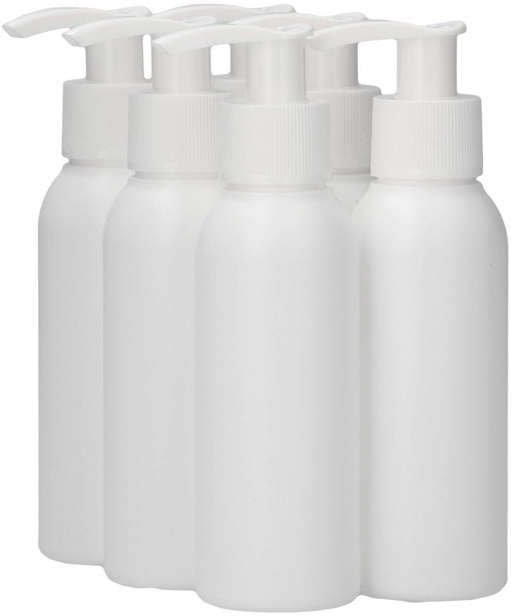 6 x 100 ml ronde fles HDPE wit + Zeepfles Dispenserpomp wit - BPA Vrij - Niet Breekbaar - Plastic Flesjes Navulbaar - Met Dop - Lege Flessen - 6 stuks