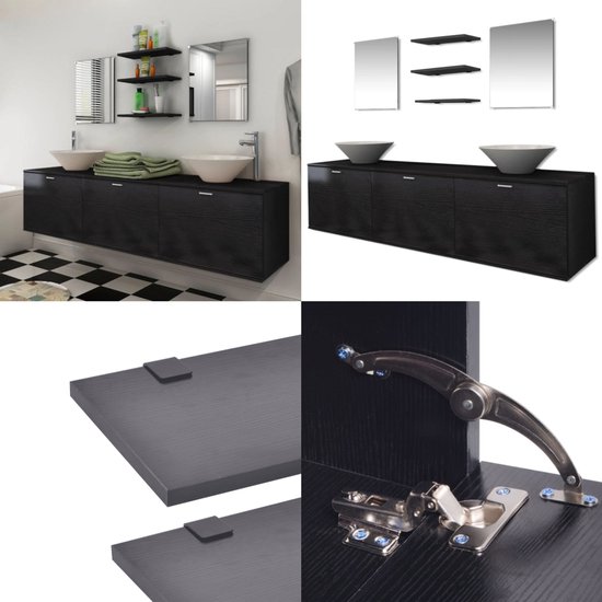 vidaXL Badkamermeubelset met wasbak zwart 8-delig - Badkamer Meubel - Badkamer Meubels - Badkamermeubel - Badkamermeubels