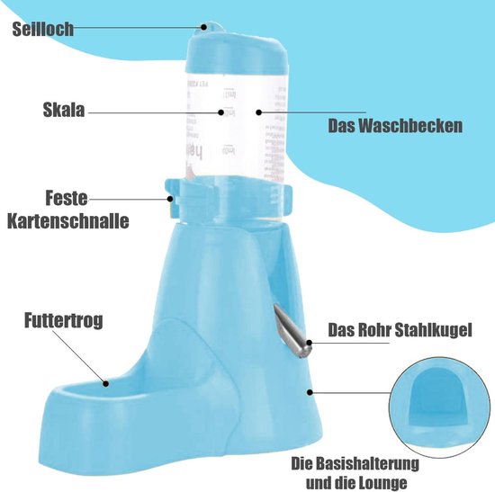 Hamster Waterfles, 80ml Geen Druppel Plastic Hangende Water Drinkdispenser voor Egel Konijn Eekhoorns Gerbils Cavia Dwerg Chinchilla (Blauw