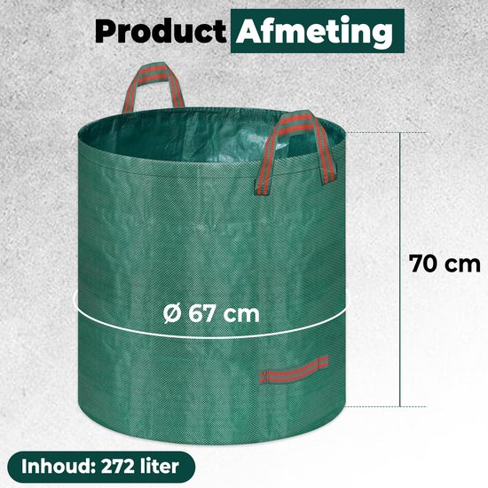 Sac à déchets de jardin Muntel® - 272 litres - Durable - Réutilisable - Indéchirable - Plastique - Ø 67 cm x 70 cm de haut - Vert - 3 pièces