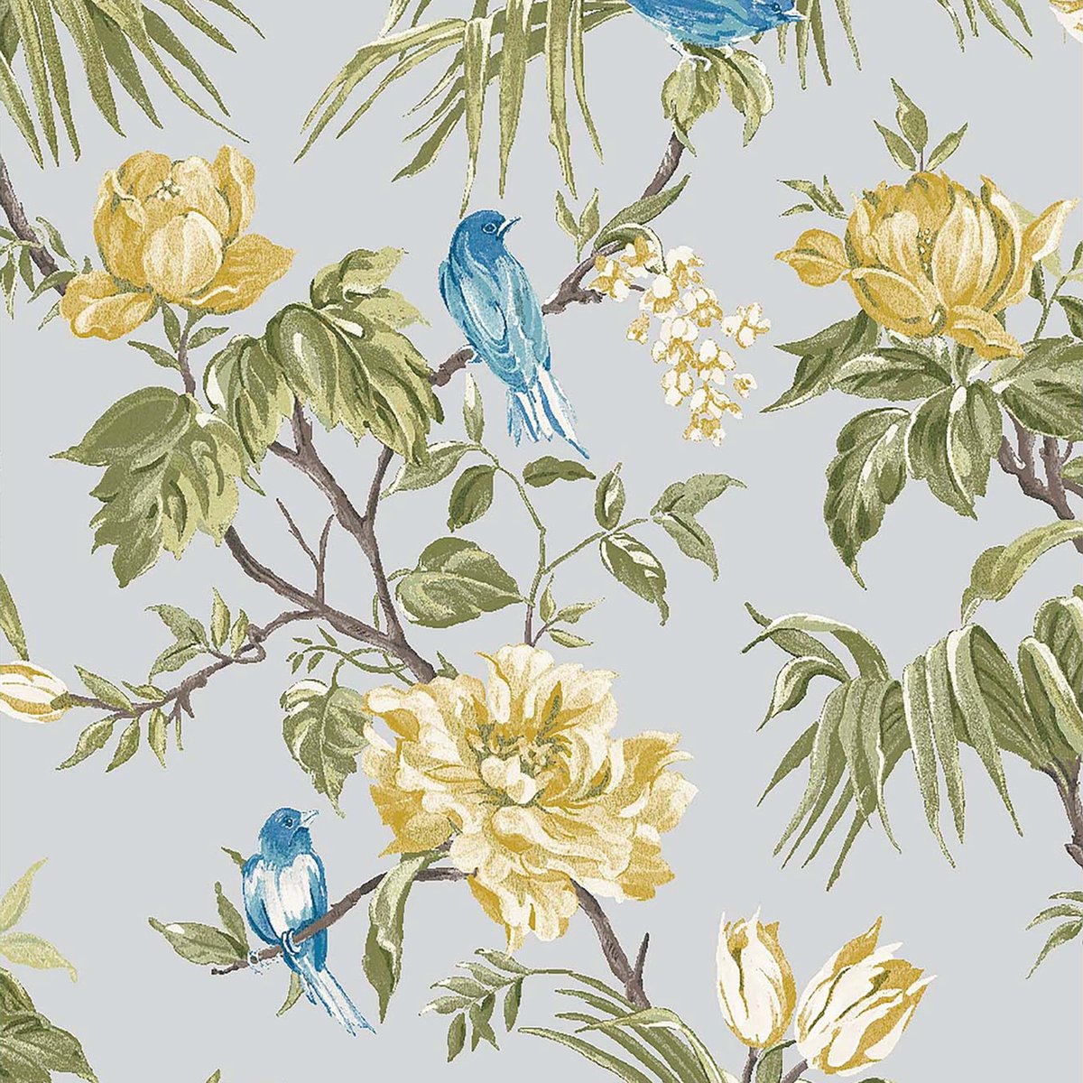 Next vliesbehang Birds & Blooms grijs 10mx52cm