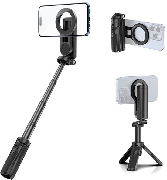 Perche à selfie magnétique Ulanzi JJ03 avec télécommande - Trépied pour téléphone iPhone - Poignée pour iPhone - Zwart