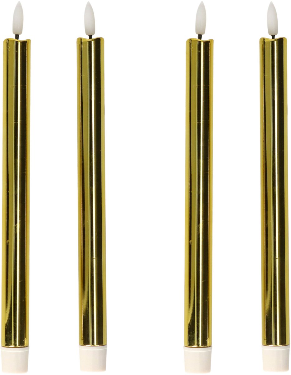 Anna's Collection LED dinerkaarsen - 4x st - goud glimmend - 25 cm - met timer - 3D vlam Goudkleurig