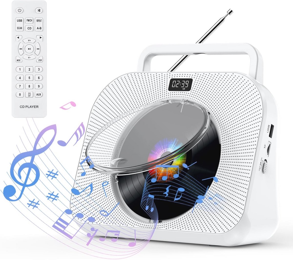 Draadloze Bluetooth CD-speler met FM Radio en Afstandsbediening - Ideaal voor Thuisgebruik