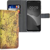 kwmobile telefoonhoesje voor Samsung Galaxy A12 - Hoesje met pasjeshouder in zwart / bruin / beige - Antieke Wereldkaart design