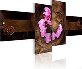 Schilderij - Orchid and wood.