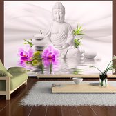 Zelfklevend fotobehang - Buddha and pink orchids.