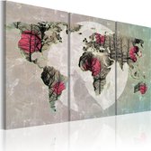 Schilderij - Kaart van de Wereld: Volle maan - triptiek.