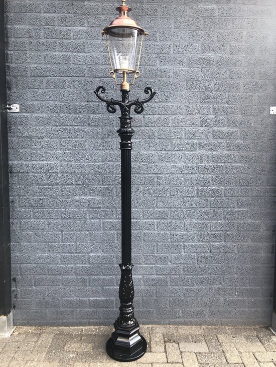 Buitenlamp, lantaarn met keramische fitting en glas, gegoten aluminium paal,  zwart,... | bol.com