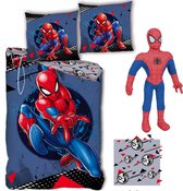 Marvel Spider-Man Dekbedovertrek- Eenpersoons 140 x 200 cm- 100% polyester- dubbelzijdig- incl. pluche Spider-man pop, 34 cm