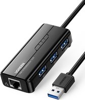 UGREEN USB 3.0 Hub / Ethernet Adapter - 3 Poorts Splitter / Switch / Verdeler - USB 3.0 Naar Internet / LAN Adapter / Converter / Netwerk Kabel Hub (RJ45 / Gigabit) -1000 Mbps - Ne