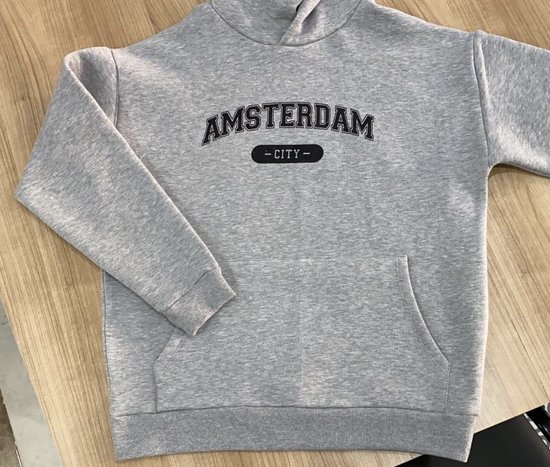 Hoodie -Sweater met Capuchon met Kangoeroezak - Oversized - Unisex - Grijze -Amsterdam - Maat M