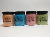 Badzout pakket 4 x 600gr uit  zeezout en dode zee zout Sinaasapel/limoen, Jeneverbes, Roos, Eucalyptus