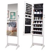 Sieradenkast met Spiegel | Spiegelkast | Juwelenkast | 108 cm | Wit | Accesoires organiser | Opbergkast
