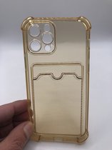 Premium Kwaliteit Anti Schok TPU back cover - Geschikt voor iPhone 12 Pro - Siliconen hoesje met pasjes vakje - Goud/Doorzichtig