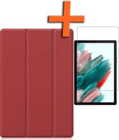 Samsung Tab A8 Hoes Donker Rood Book Case Cover Met Screenprotector - Samsung Tab A8 Book Case Donker Rood - Samsung Galaxy Tab A8 Hoesje Met Beschermglas