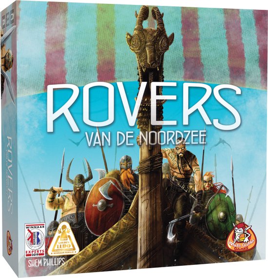 Doos van het bordspel "Rovers van de Noordzee" met Vikingen en een langschip.