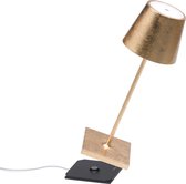 Zafferano - Poldina Pro MINI - Goud Leaf- H30CM - Ledlamp - Terraslamp - Bureaulamp – Tafellamp – Snoerloos – Verplaatsbaar – Duurzaam - Voor binnen – LED - Dimbaar - 2700K – IP54