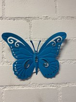Metalen vlinder - blauw - hoogte 18 x 24 x 1 cm - voor binnen en buiten - Woonaccessoires - Tuinaccessoires