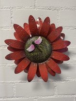 Metalen bloem wanddecoratie - Rood + libelle - Dia 30 cm - Voor binnen en buiten - Wanddecoratie
