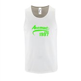Witte TankTop met " Awesome sinds 1997 " print Neon Groen size S
