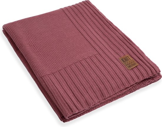 Knit Factory Uni Gebreid Plaid XL - Woondeken - plaid - Wollen deken - Kleed - Stone Red - 195x225 cm