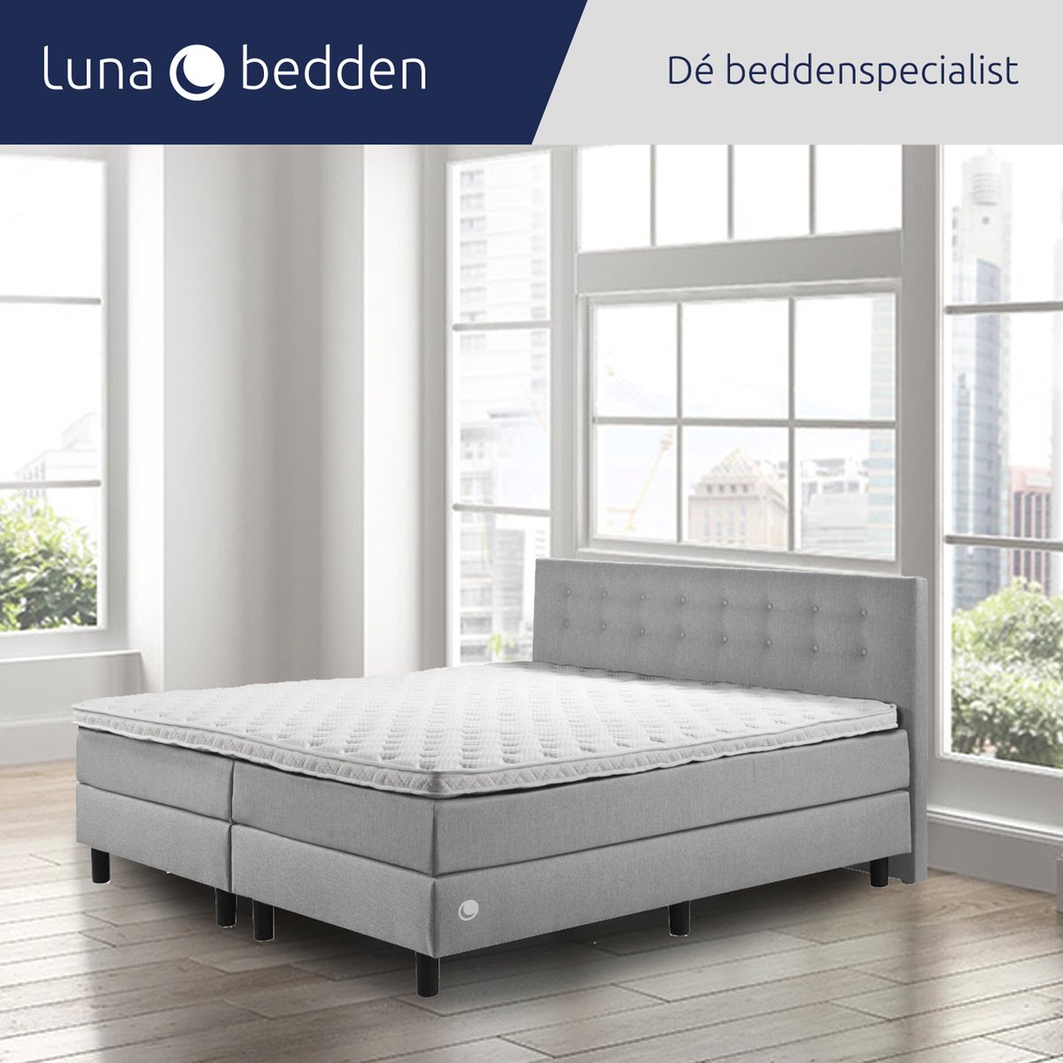 Luna Bedden - Boxspring Luna - 200x210 Compleet Grijs Geknoopt Bed