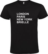 Zwart t-shirt met " London, Paris , New York, Brielle " print Wit size XL