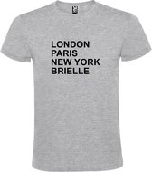 Grijs t-shirt met " London, Paris , New York, Brielle " print Zwart size L