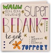 Bedankt - Wenskaart - Landbouwafval papier - Duurzaam - Vierkant - Dubbele kaart - Kraft - Handlettering