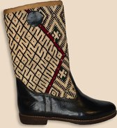 Bravas Boutique Kelim Boots MAGDALA Hoog - Laarzen - 100% Echt Leder - Handgemaakt - Zwart Met Gekleurde Kelim - EU 42