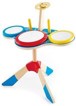 Hape - Houten drumstel - Kinder drumstel - Inclusief 2 drumsticks - Met bekken - Muziekaal speelgoed - Gemaakt van duurzaam hout