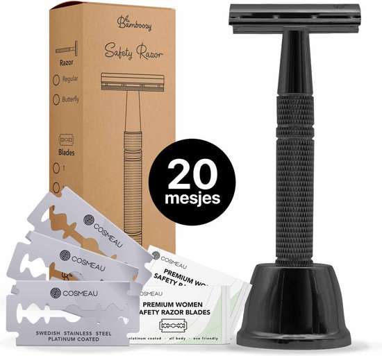 Safety Razor + Houder + 20 Scheermesjes