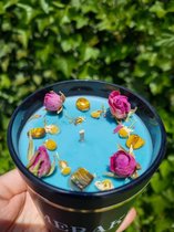 Meraki-Candles Handgemaakte Soja-geurkaars Aquamarine met edelsteen: tijgeroog - rozenknop - kamille - geur:citrus-rode bessen
