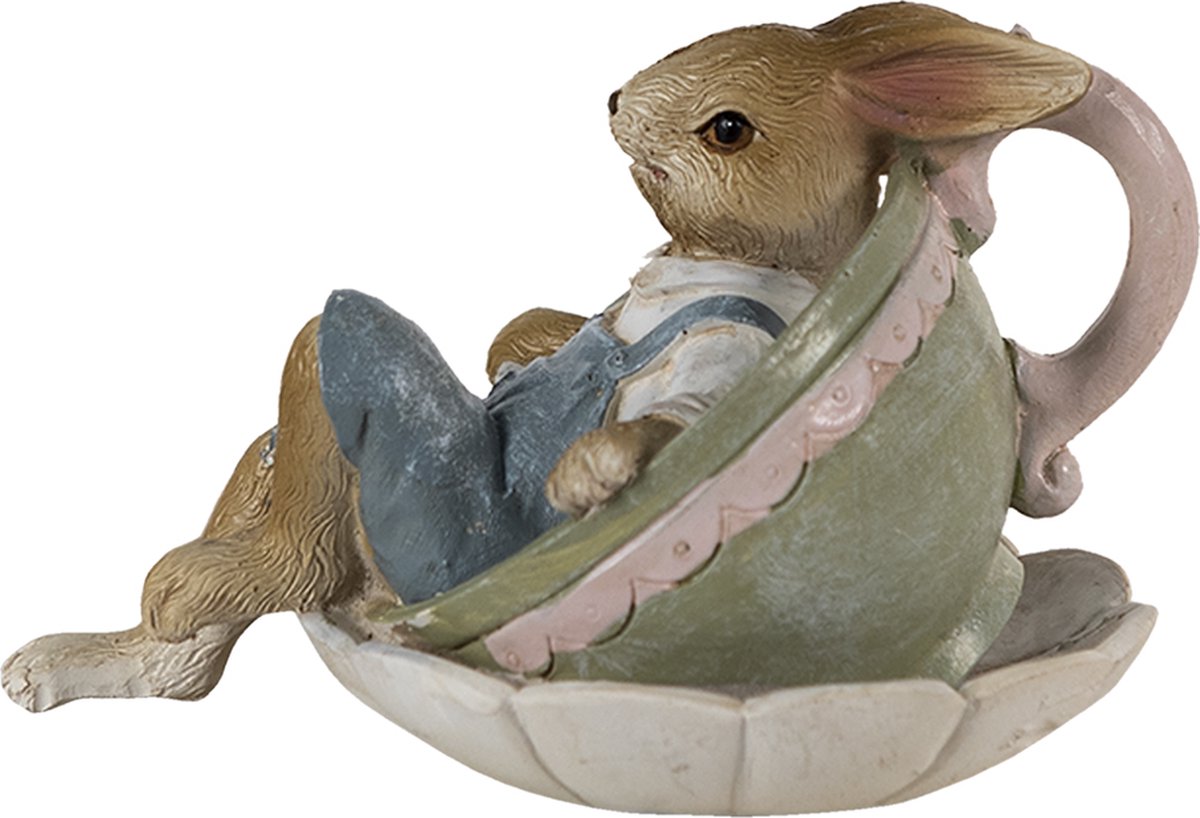 Clayre & Eef Beeld Konijn 11x8x7 cm Bruin Groen Polyresin