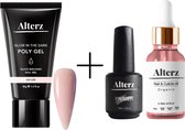 Alterz Polygel GitD Baby Pink & Nagelriemolie 2-in-1 & Primer - Polygel nagels - Polygel kleuren - Glow in the Dark - 30ml - Nagelriemolie 2-in-1 & Primer