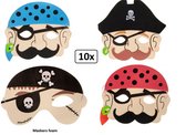 10x Kids masker Piraat assortie 21cm - Carnaval thema feest piraten verjaardag party