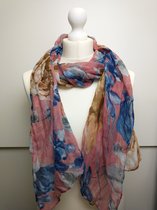 Lange dames sjaal Ulrike bloemenmotief roze blauw bruin wit grijs antraciet