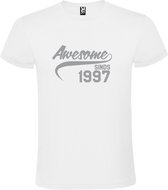 Wit  T shirt met  "Awesome sinds 1997" print Zilver size L