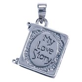 Vriendschapshartje® Medaillon boek My Love Story zilver - hanger met zilveren Jasseron ketting 50cm 1mm