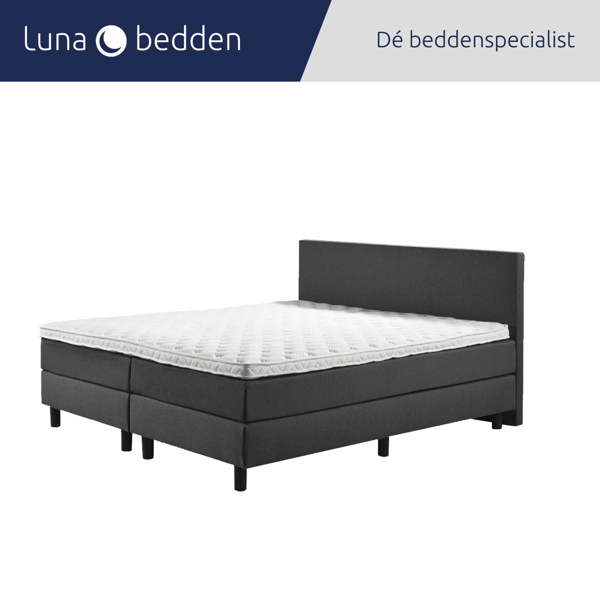 Luna Bedden - Boxspring Luna - 200x220 Compleet Antraciet Glad Bed