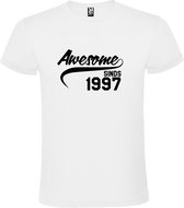 Wit  T shirt met  "Awesome sinds 1997" print Zwart size S