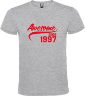 Grijs  T shirt met  "Awesome sinds 1997" print Rood size M