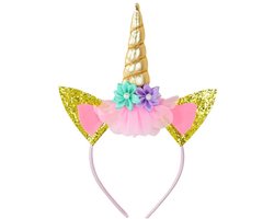 foto van Unicorn haarband - eenhoorn diadeem meisje - tiara - verjaardagskroon - unicorn versiering - goud