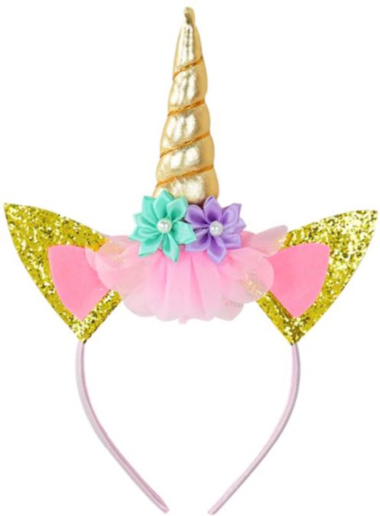 Unicorn haarband - eenhoorn diadeem meisje - tiara - verjaardagskroon - unicorn versiering - goud - Happy Shopper