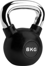 RYZOR Kettlebell van 6 kg - Kettlebell voor crossfit - Bootcamp gewichten - Gewichten - Kogelhalter - Fitness gewichten - Kettlebell gewicht - Kettlebells 6 kg -  Voor binnen en buiten - Halters en gewichten - Rubber en staal - Zwart en zilver