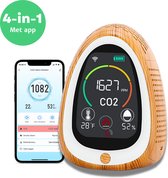 CO2 meter binnen - Hygrometer - Luchtkwaliteitsmeter - Co meter - Luchtvochtigheid & Temperatuur meter - Incl app - Houtlook